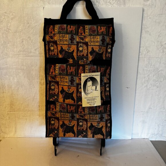 Scottie Tapestry Rolling Travel Collapsible Bag on Wheels Vtg Portable Travel To - Picture 8 of 16